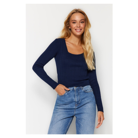 Trendyol Navy Blue Crop Pletený sveter