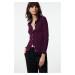 Trendyol Plum Ribbed Polo Neck Knitted Cardigan