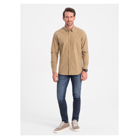 Ombre Men's REGILAR FIT cotton shirt with pocket - light brown