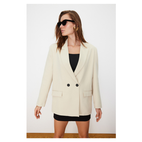 Trendyol Stone Oversize Straight Cut Basic Double Breasted Woven Blazer Jacket