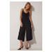 Happiness İstanbul Women's Black Knitted Jumpsuit with Rope Straps V-Neck