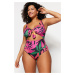 Trendyol Curve Tropical Patterned Tie Detail Swimsuit