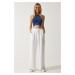 Happiness İstanbul Women's Off-White Loose Palazzo Trousers