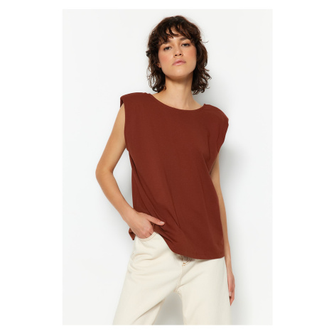 Trendyol Brown More Sustainable 100% Organic Cotton Cotton Decollete Basic Knitted T-Shirt