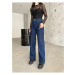 BİKELİFE Women's Navy Blue High Waist Lycra Flexible Wide Leg Jeans