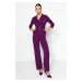 Trendyol Plum Belt, Double Breasted Collar Woven Jumpsuit