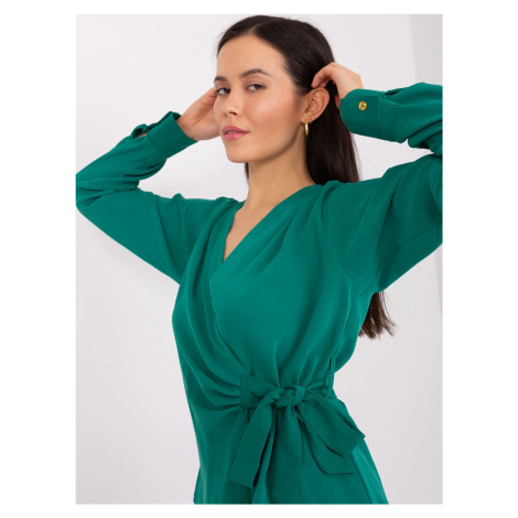 Dark green wrap-around party blouse with ties