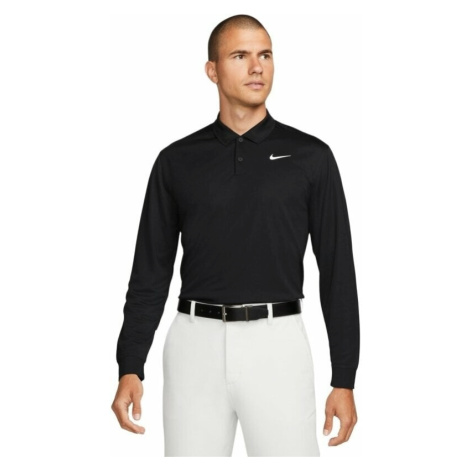 Nike Dri-Fit Victory Solid Mens Long Sleeve Polo Black/White