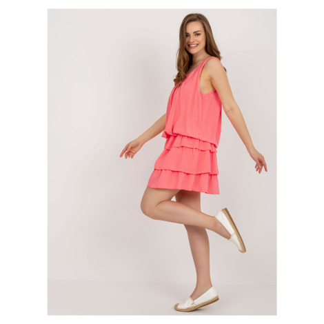 Coral viscose dress with frills OCH BELLA