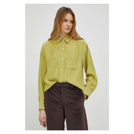 Hodvábna košeľa Levi's dámska, zelená farba, voľný strih, s klasickým golierom Levi´s