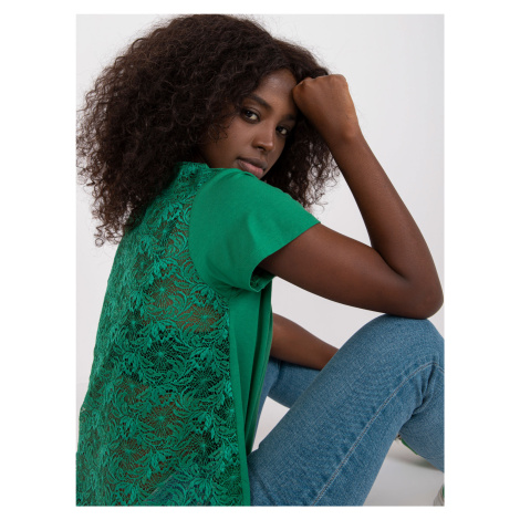 Dark green loose-fitting blouse with lace back