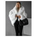 Biely faux fur kožušinový kabátik kožuch XADEN