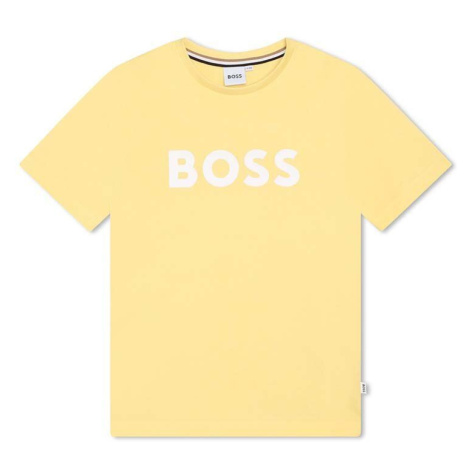 Detské bavlnené tričko BOSS žltá farba, s potlačou Hugo Boss