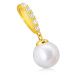 Diamantový prívesok zo žltého 14K zlata - sladkovodná biela perla na očku, číre brilianty