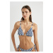 DEFACTO Fall In Love Regular Fit Striped Triangle Bikini Top