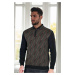 29477 Dewberry Zippered Polo Collar Mens Sweater-BLACK