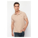 Trendyol Camel Regular Cut Embroidered Textured Polo Neck T-Shirt