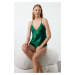 Trendyol Dark Green Satin Rope Strapless Knitted Lingerie Set