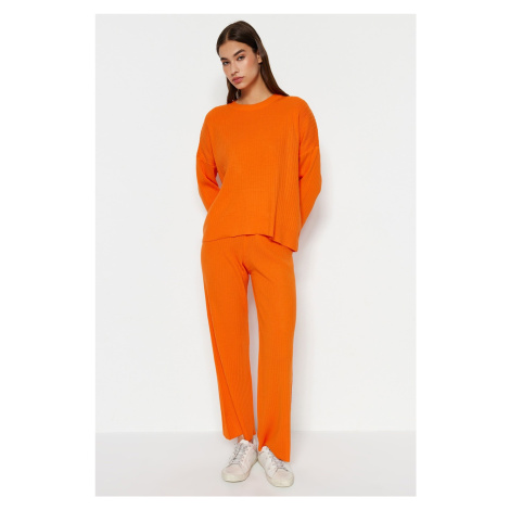 Trendyol Orange Basic Crew Neck Knitwear Top-Top Set