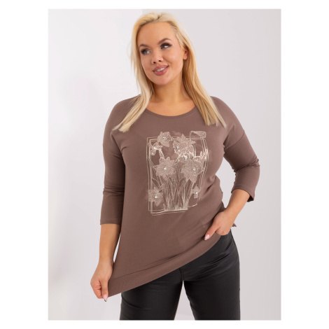 Hnědá dámská halenka plus size s rozparky JEDNA