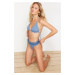 Trendyol Blue Triangle Frilly High Waist Regular Bikini Set