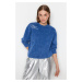 Trendyol Indigo Aged/Faded Effect Thick Fleece Inside Regular Fit Embroidered Knitted Sweatshirt