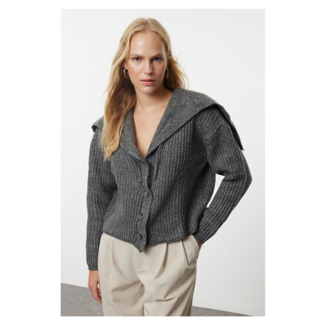 Trendyol Anthracite Premium Yarn/Special Yarn Soft Texture Turn-down Collar Knitwear Cardigan