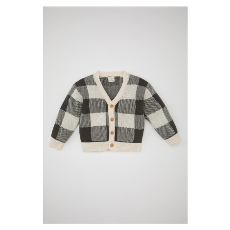 DEFACTO Baby Boy Plaid V Neck Button Closure Knitwear Cardigan