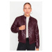 Trendyol Claret Red Oversize Molded Faux Leather Quilted Coat