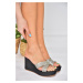 Fox Shoes P572282109 Women's Black Stone Detailed Wedge Heels Slippers