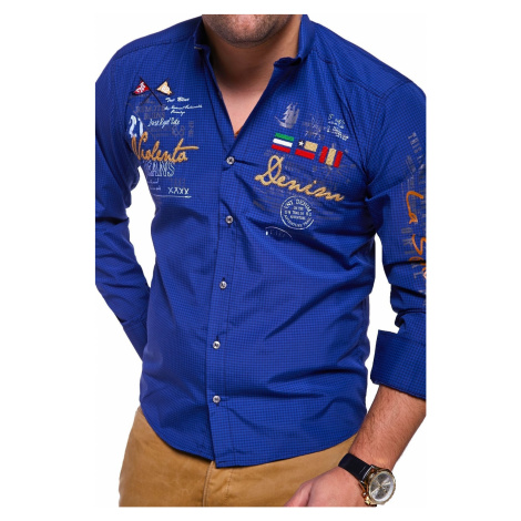 Pánska kockovaná košeľa Slim Fit VNT RH-446 - Modrá