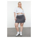 Trendyol Curve Anthracite Waist Belt Detailed Mini Striped Woven Shorts Skirt