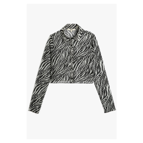 Koton Crop Shirt Zebra Patterned Buttoned Classic Collar