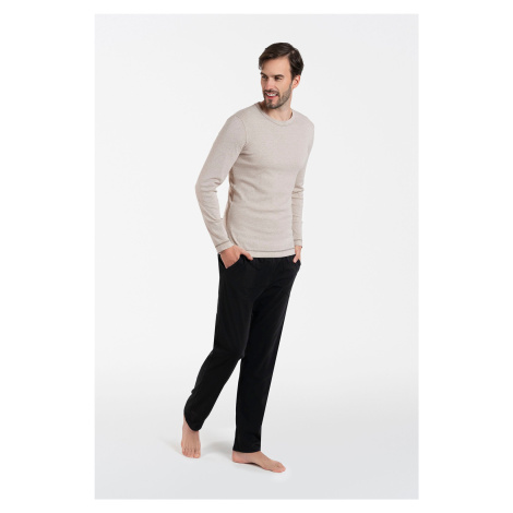 Men's pyjamas Zermat, long sleeves, long pants - beige melange/black Italian Fashion