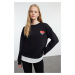 Trendyol Black Poplin Detailed and Embroidery Detailed Regular/Normal Fit Knitted Sweatshirt