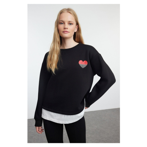 Trendyol Black Poplin Detailed and Embroidery Detailed Regular/Normal Fit Knitted Sweatshirt