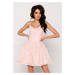 Spoločenské dámske šaty na ramienka krajkové s kolovou sukňou ružové - Ružová / - Sherri