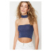 Trendyol Indigo Crop Glittery Yarn Knitwear Blouse