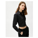 Koton Crop Shirt with Metal Accessories, Long Sleeved