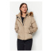 Trendyol béžový oversize für kabát s kapucňou, vodoodpudivý nafukovací kabát
