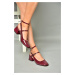 Fox Shoes P654137008 Claret Red Patent Leather Mary Jane Low Heeled Women's Shoes Maryjan