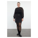 Trendyol Curve Black High Collar Lace Knitted Plus Size Blouse