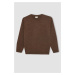 DEFACTO Boy Brown Crew Neck Basic Plain Knitwear Sweater