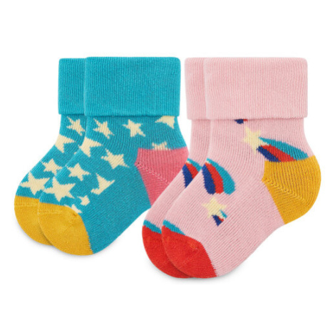 Happy Socks Súprava 2 párov vysokých detských ponožiek KSST45-6300 Farebná