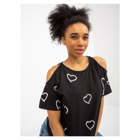 Lady's black blouse with heart print
