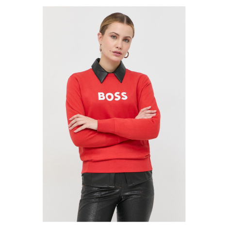 Bavlnená mikina BOSS dámska,červená farba,s potlačou,50468357 Hugo Boss