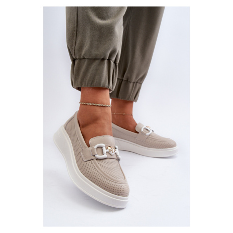 S. BARSKI Dámske kožené mokasíny na platforme béžové S.Barski LR720