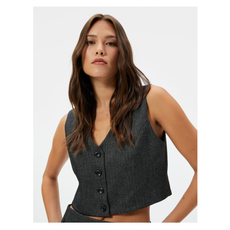 Koton Crop Vest Double Breasted Buttoned V Neck