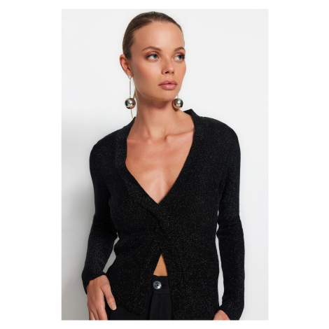 Trendyol Black Soft Textured Silvery Slit Detailed Knitwear Sweater