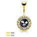 Oceľový piercing do brucha, čierny kruh s kúskami perlete, zirkónový lem - Farba piercing: Zlatá